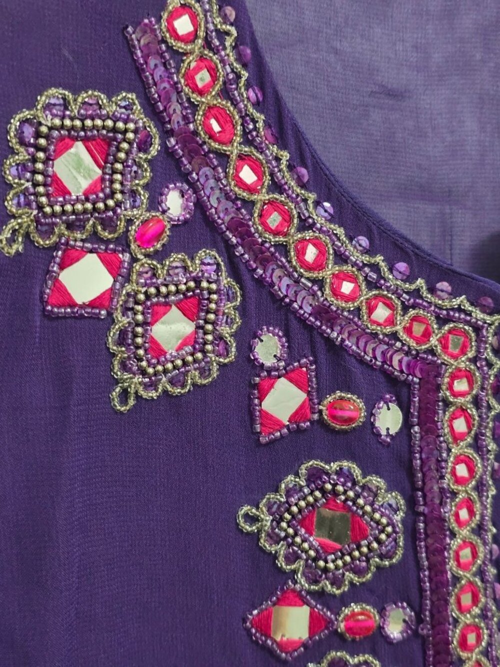 NWT Chicos Size 0 Ombre Pretty Jaida Purple Sheer Beaded Tunic Top Kaftan Resort - Picture 7 of 11